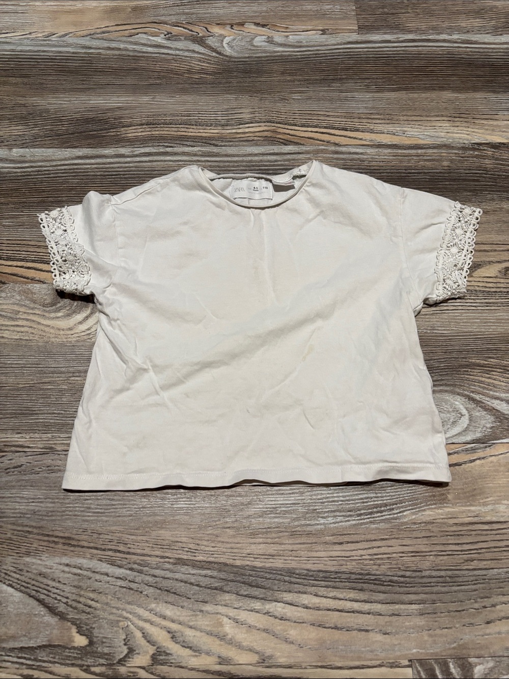 Zara Cream Short Sleeve Tee with Crochet Trim